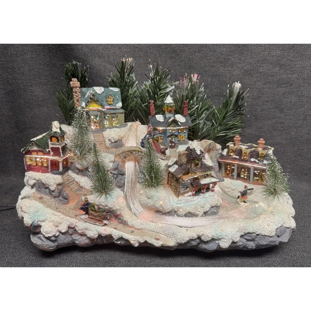 Vintage 2003 Avon Fiber  Optic Christmas Village Waterfall  Light Up Town